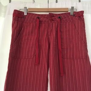 prAna Steph Wide Leg Pants Red Striped Linen